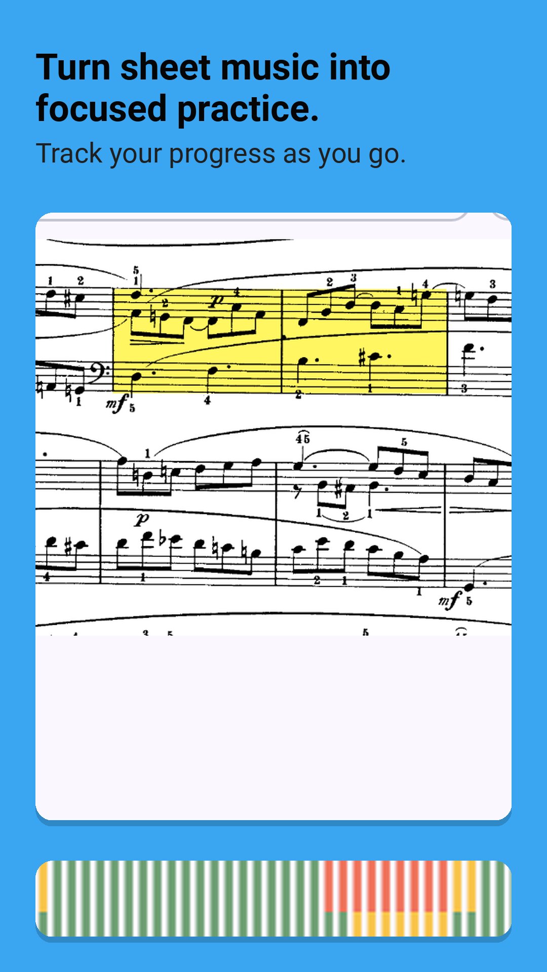 Screenshot showing focused practice on a specific excerpt