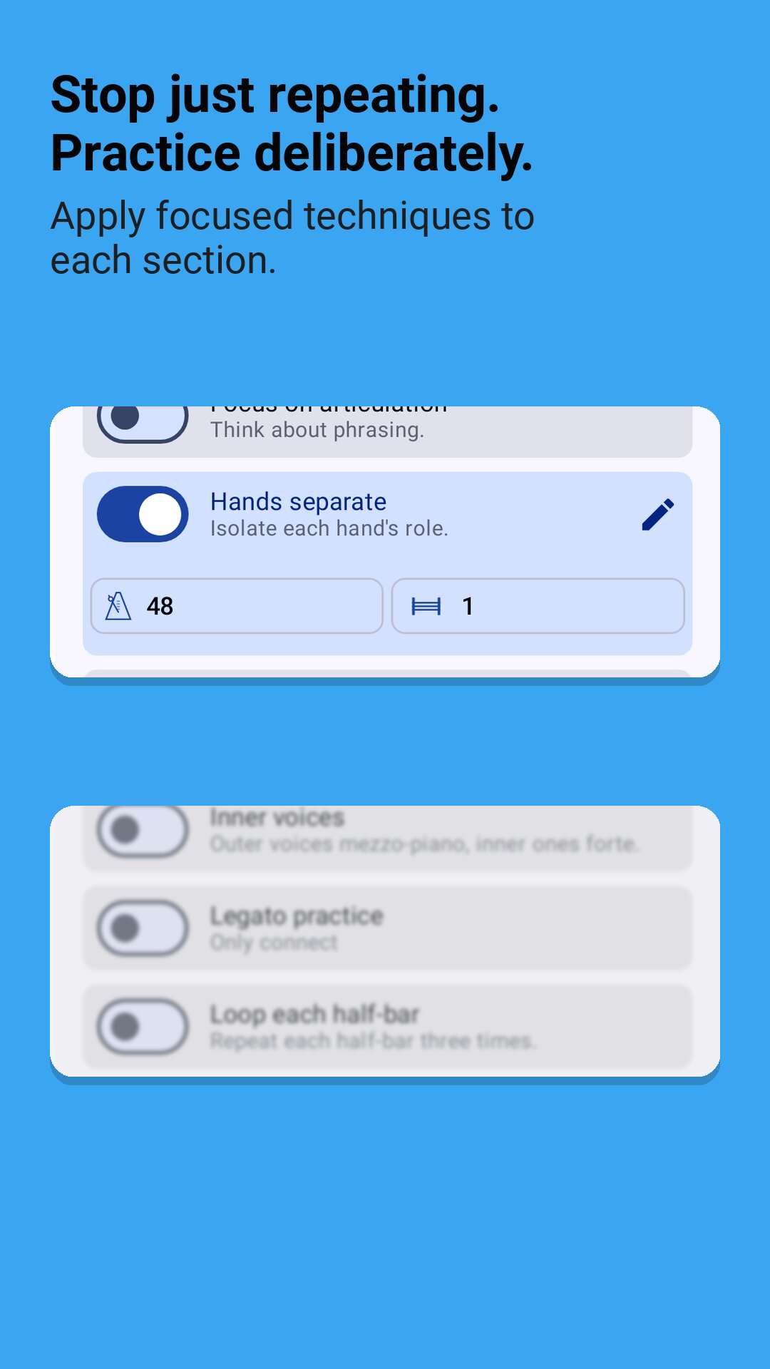 Screenshot showing practice technique management
