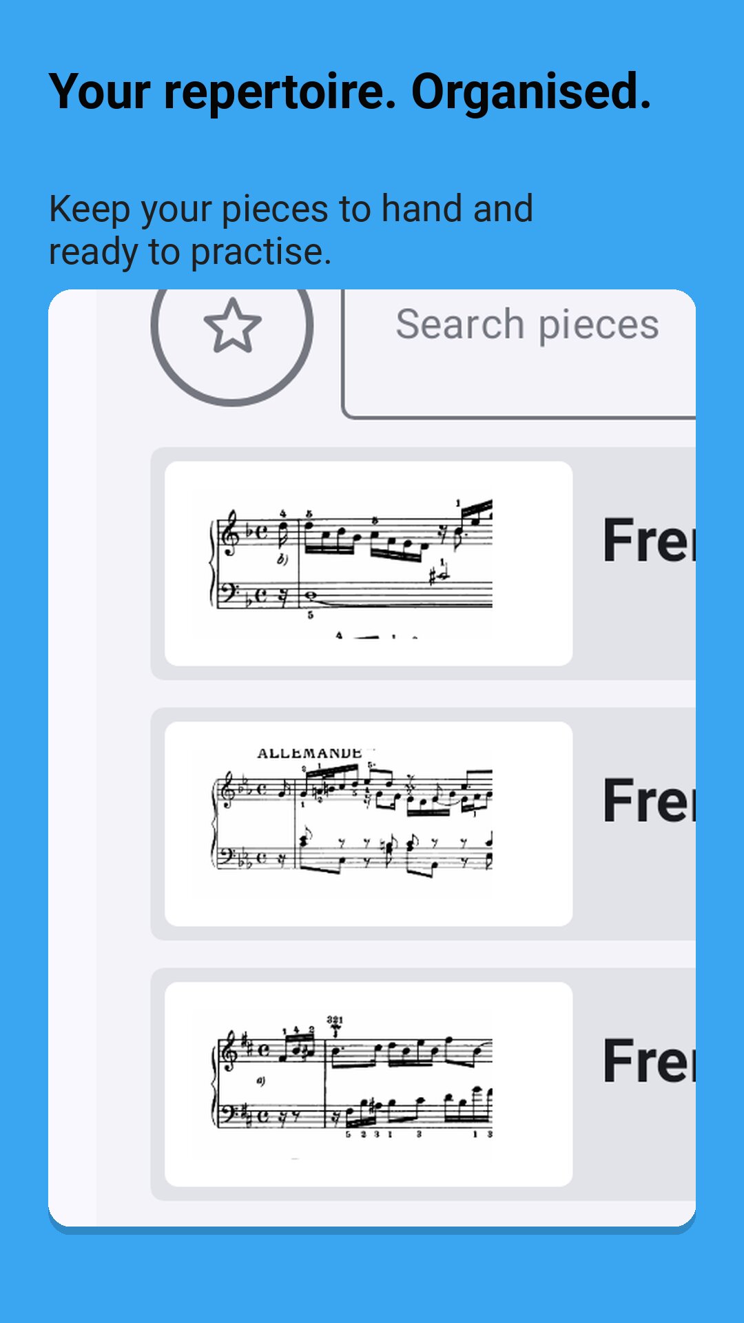 Screenshot showing repertoire organisation