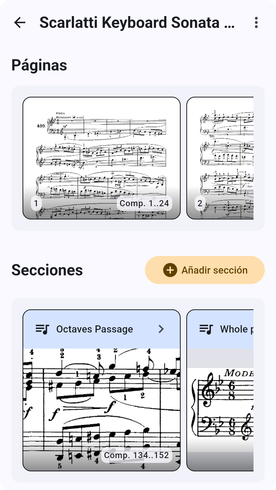 Captura de pantalla mostrando la importación de un PDF y su división en secciones